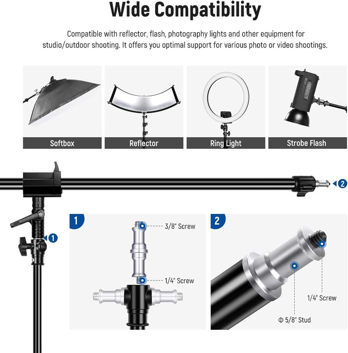 NEEWER Soporte de luz de aluminio con amortiguación de aire de 300 cm y kit de brazo