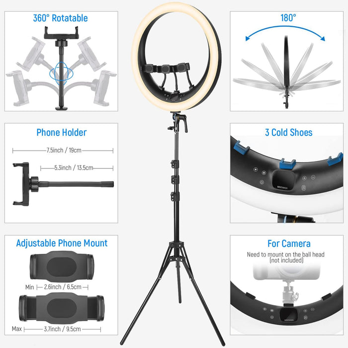 NEEWER RP18H 19 inch/50cm ring light with stand and 3 phone holders