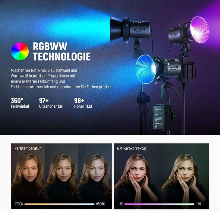 NEEWER MS60C RGB LED Videoleuchte mit 2,4G/APP Steuerung