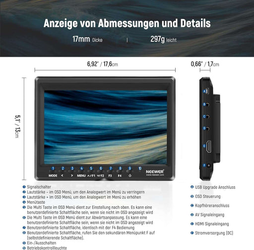 NEEWER (new) F100 7" Kamera HD Monitor mit 2600mAh Akku