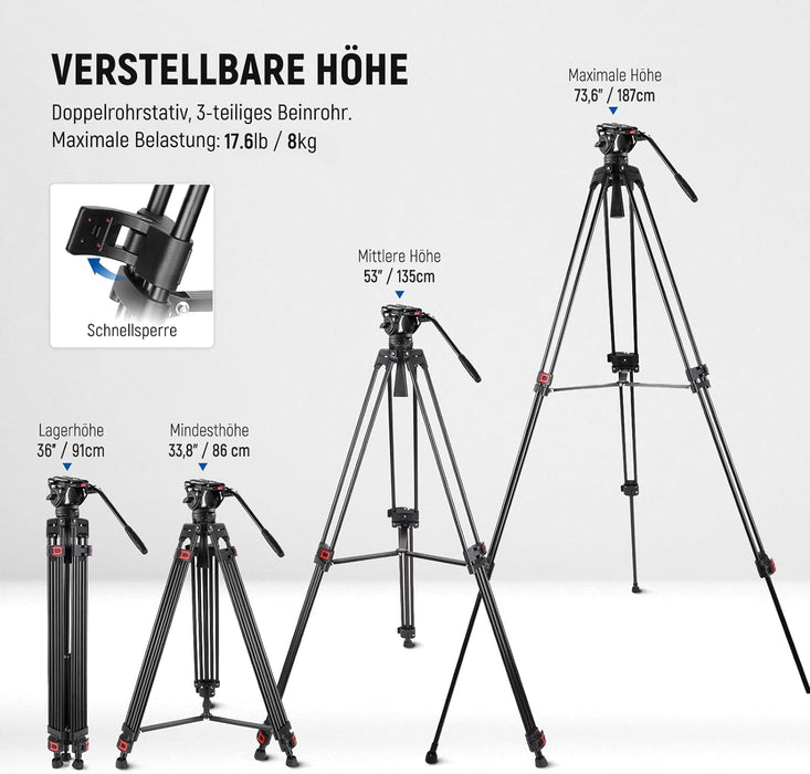 NEEWER TP74 189cm Pro videostatief met vloeistofkop