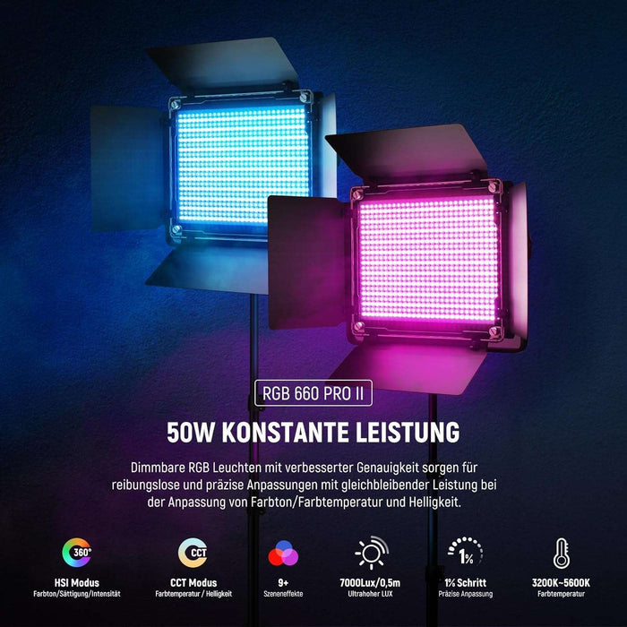 NEEWER 2×660 PRO II RGB LED Videoleuchte mit 2×200cm Lampenstativ